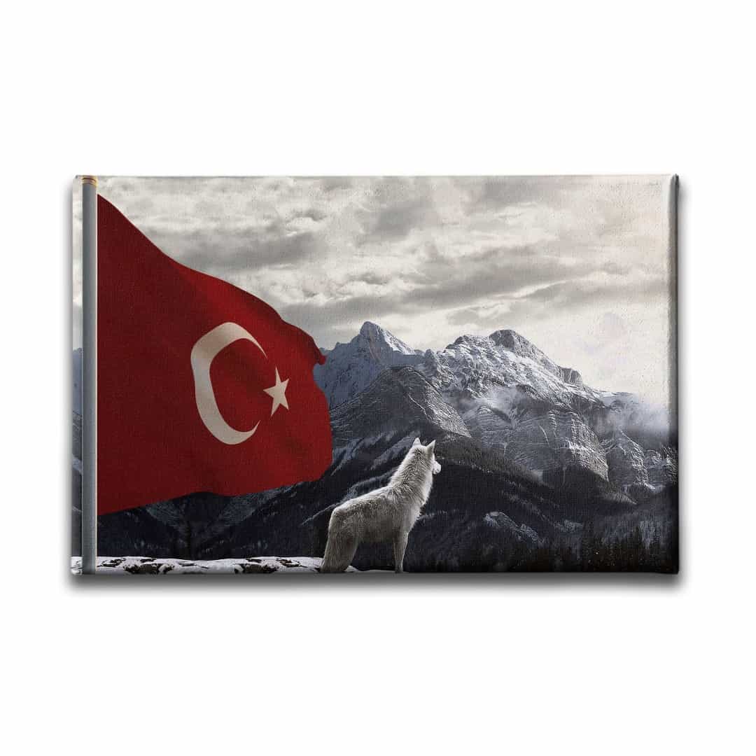 Bozkurtlu Türk Bayrağı Kanvas Tablo Bozkurtlu Türk Bayrağı Kanvas Tablo