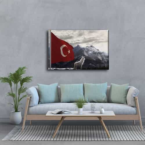 Bozkurtlu Türk Bayrağı Kanvas Tablo Bozkurtlu Türk Bayrağı Kanvas Tablo
