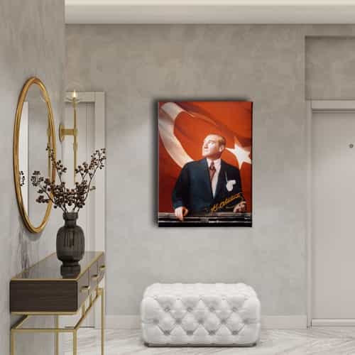Türk Bayraklı Atatürk Portresi Kanvas Tablo