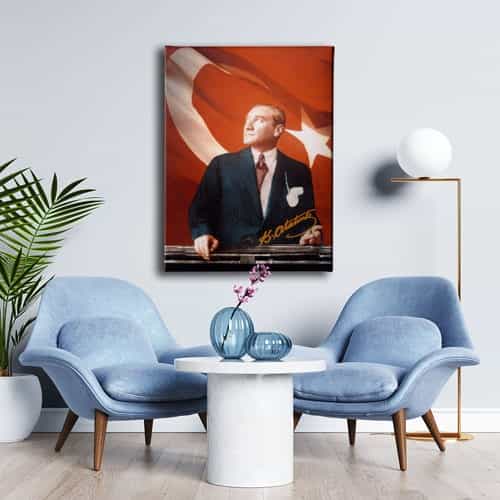 Türk Bayraklı Atatürk Portresi Kanvas Tablo