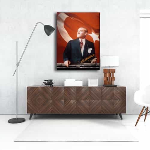 Türk Bayraklı Atatürk Portresi Kanvas Tablo