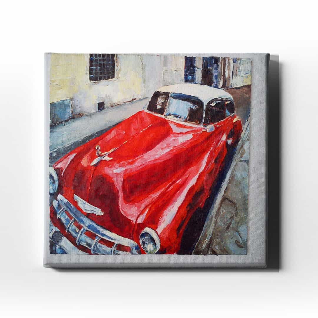 Yağlı Boya Kırmızı Araba Canvas Tablo