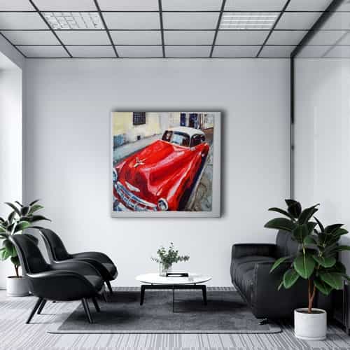 Yağlı Boya Kırmızı Araba Canvas Tablo