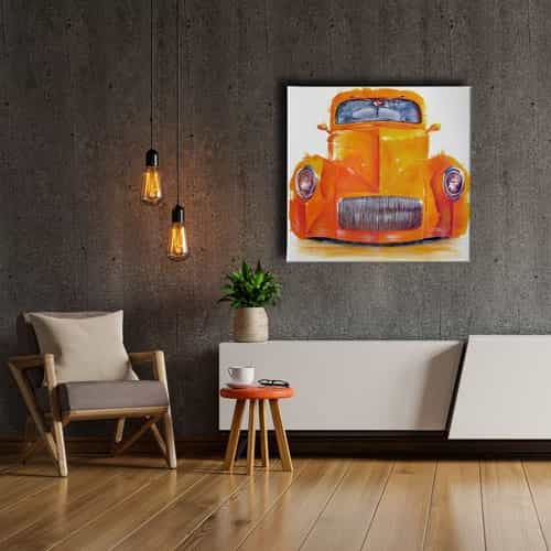 Yağlı Boya Turuncu Araba Canvas Tablo