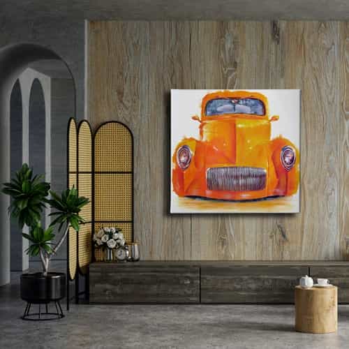 Yağlı Boya Turuncu Araba Canvas Tablo
