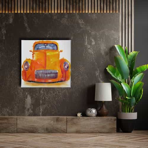 Yağlı Boya Turuncu Araba Canvas Tablo