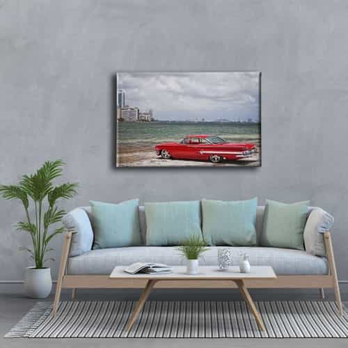 Klasik Kırmızı Araba Canvas Tablo