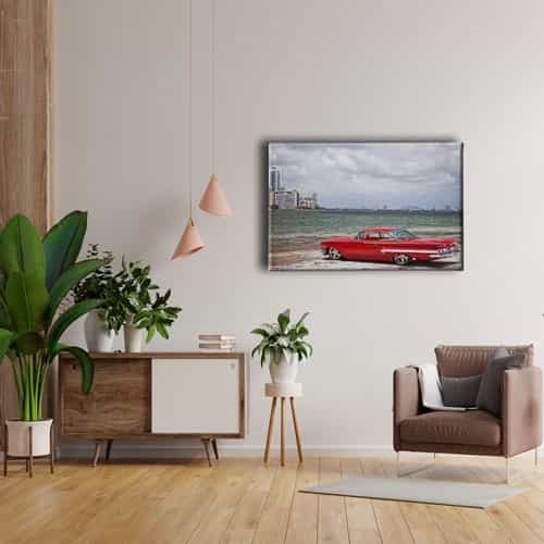 Klasik Kırmızı Araba Canvas Tablo