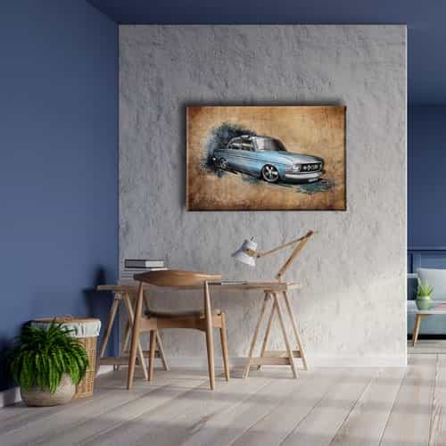 Klasik Mavi Araba Canvas Tablo