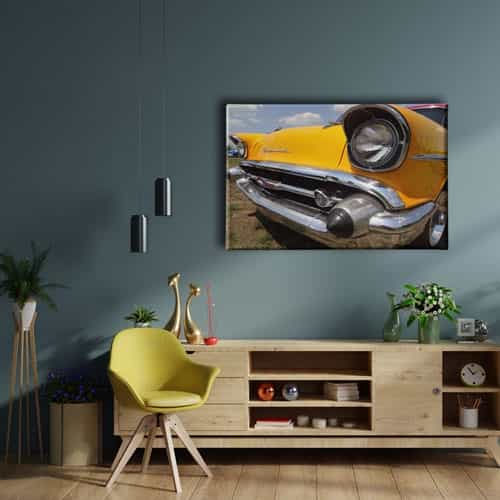 Sarı Chevrolet Klasik Araba Canvas Tablo