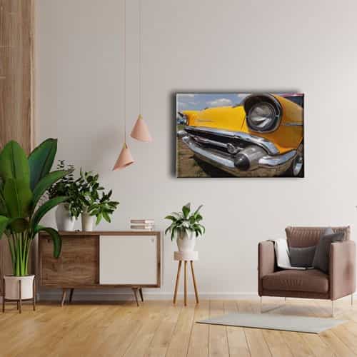 Sarı Chevrolet Klasik Araba Canvas Tablo