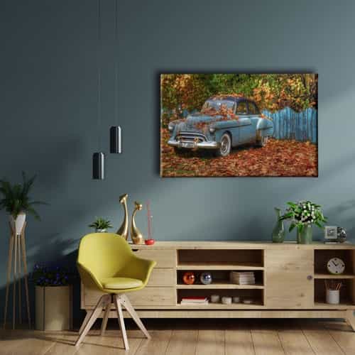 Klasik Mavi Araba Canvas Tablo