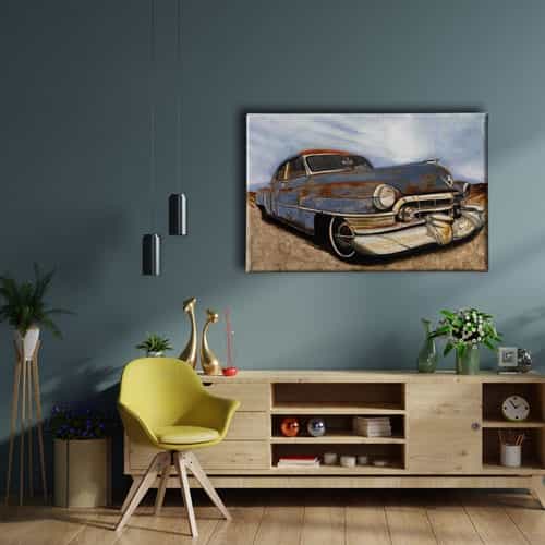 Klasik Mavi Araba Canvas Tablo