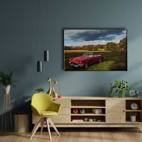 Klasik Kırmızı Araba Canvas Tablo