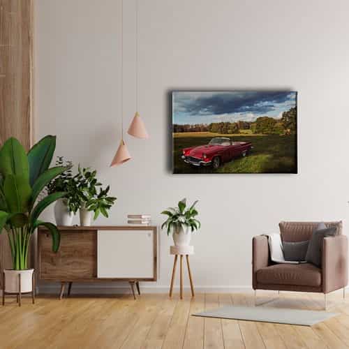 Klasik Kırmızı Araba Canvas Tablo