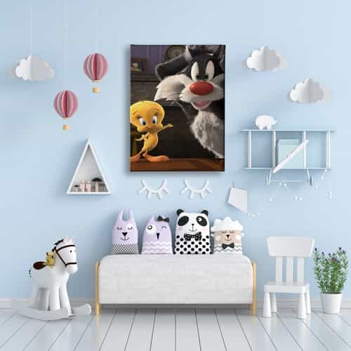 Tweety ve Kedi Çocuk Kanvas Tablo