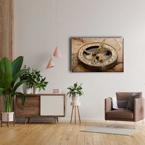 Eski Pusula Ve Harita Canvas Tablo